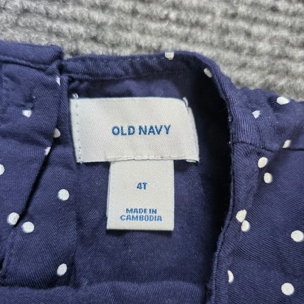 Old Navy Polkadot Dress Girl's Size 4T Navy Front Tie 100% Rayon 3/4 Sleeve